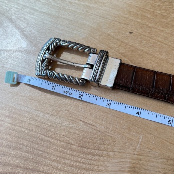 LEATHER BELT WOMENS BROWN CROC EMBOSSED WESTERN BOHO VTG INSPIRED INTRICATE - Picture 10 of 11